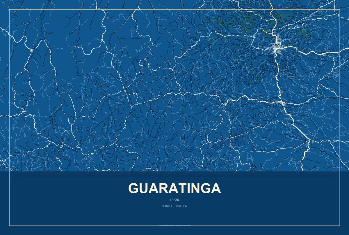 Guaratinga, Brazil City Map Aluminum Sign in Harbor Cobalt style