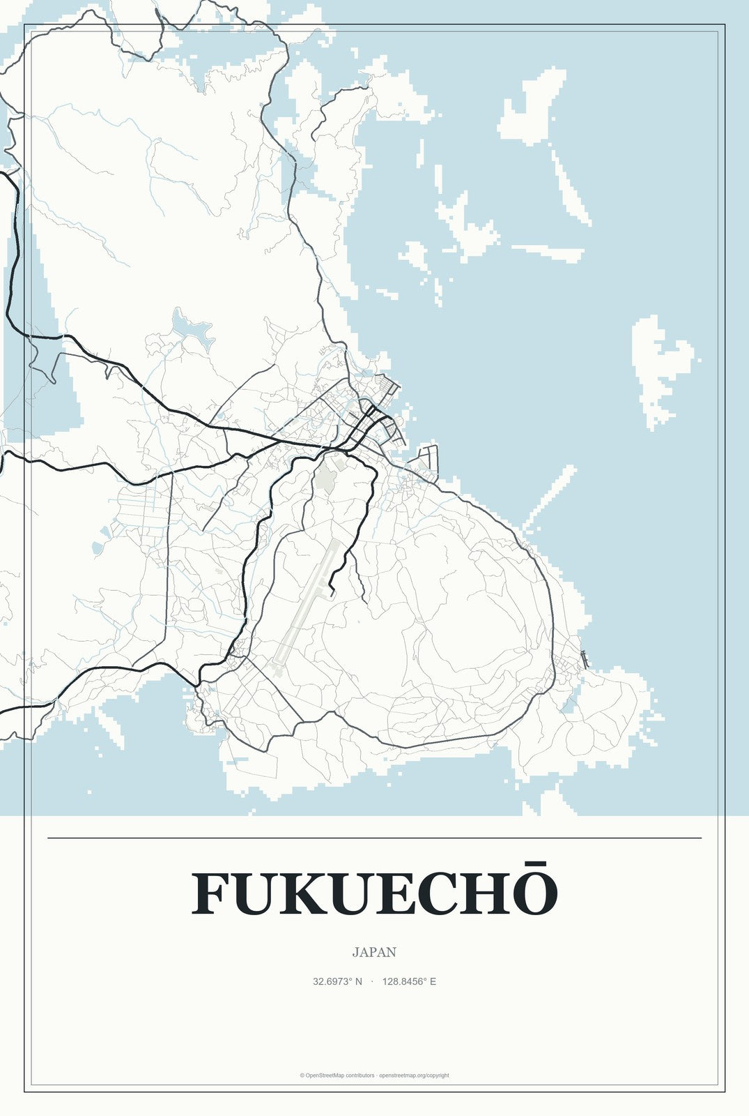 Fukuechō, Japan City Map Aluminum Sign in Gallery Air style