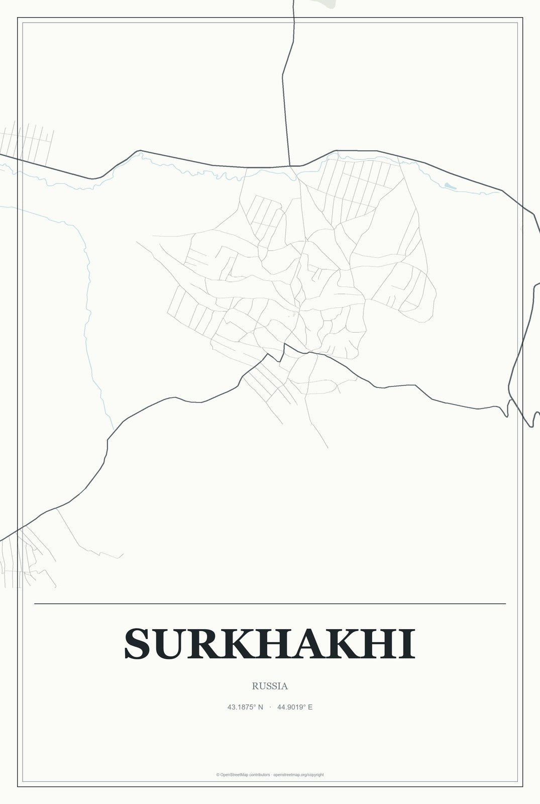 Surkhakhi, Russia City Map Aluminum Sign in Gallery Air style