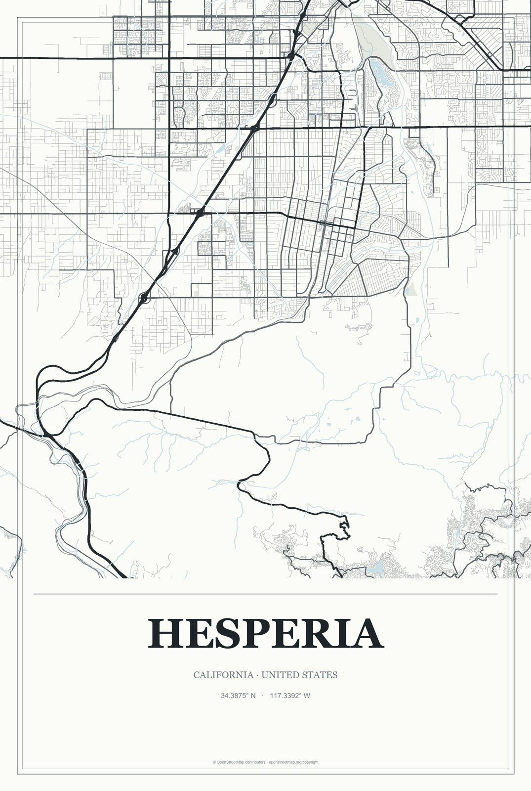 Hesperia, California City Map Aluminum Sign in Gallery Air style