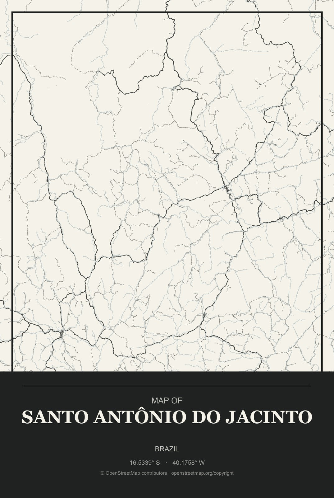 Santo Antônio do Jacinto, Brazil City Map Aluminum Sign in Museum Plaque style