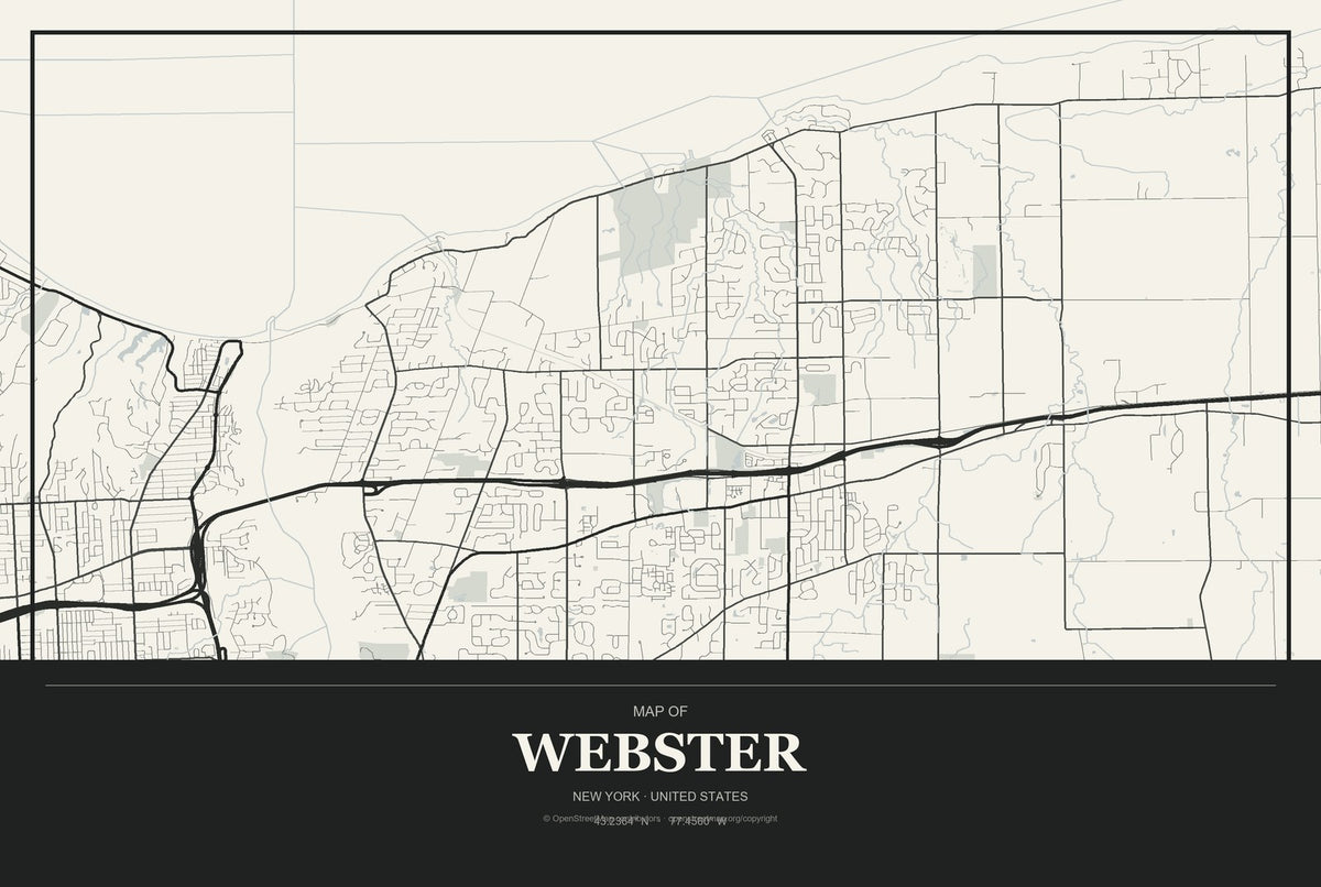 Webster, New York City Map Aluminum Sign in Museum Plaque style