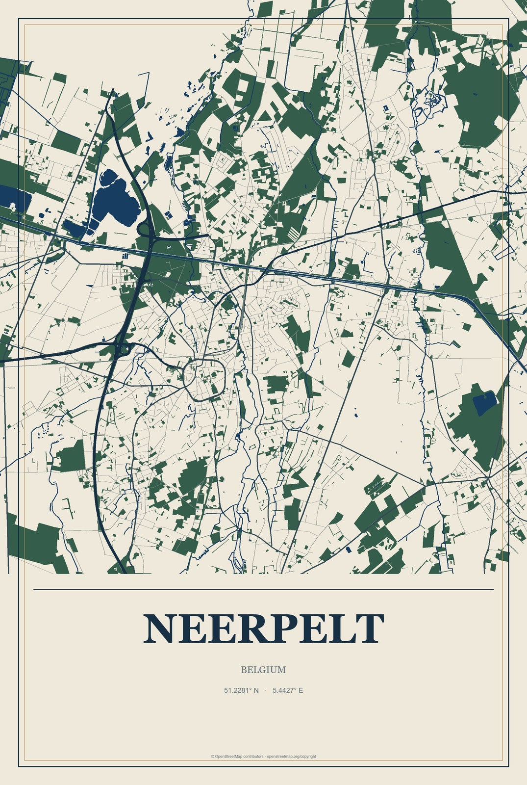 Neerpelt, Belgium City Map Aluminum Sign in Coastal Cutout style
