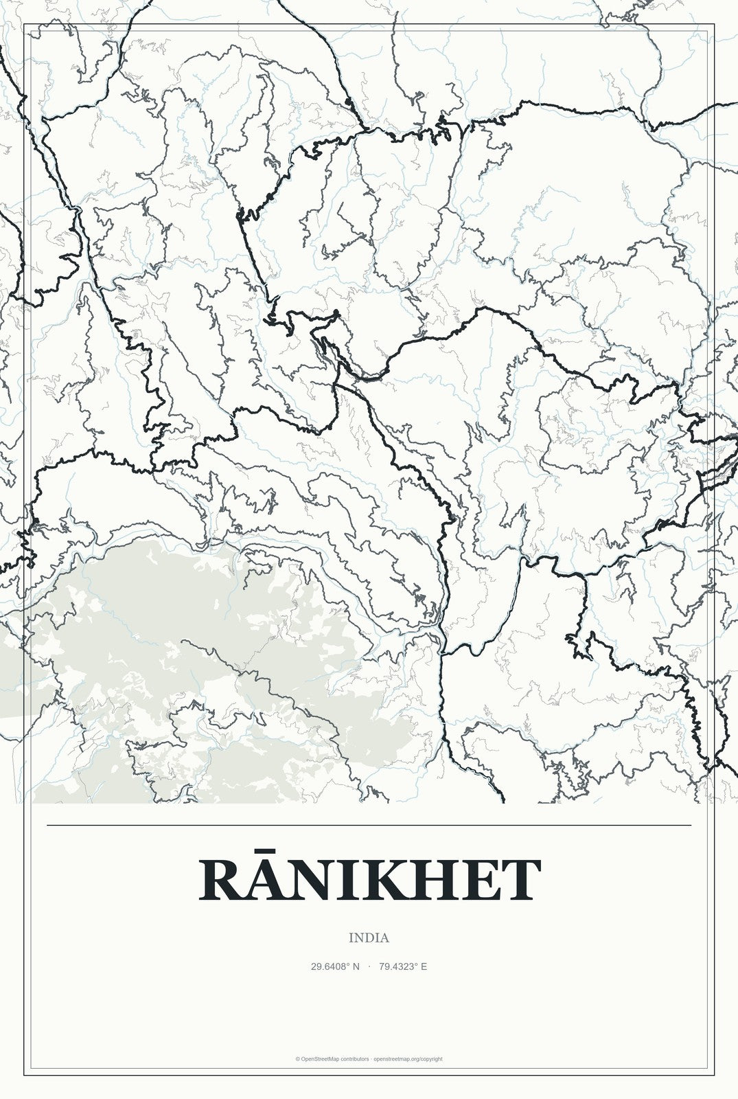 Rānikhet, India City Map Aluminum Sign in Gallery Air style