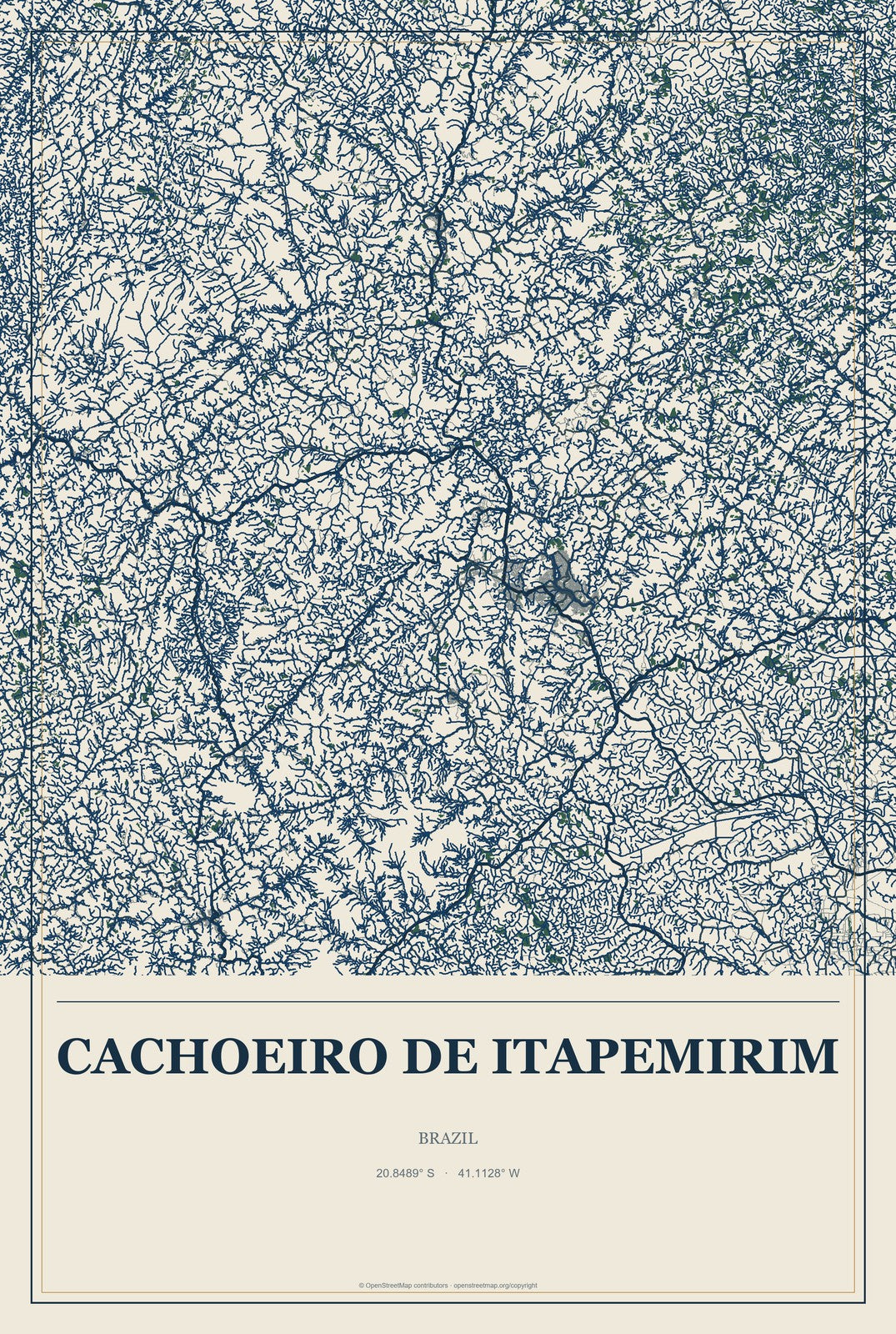 Cachoeiro de Itapemirim, Brazil City Map Aluminum Sign in Coastal Cutout style