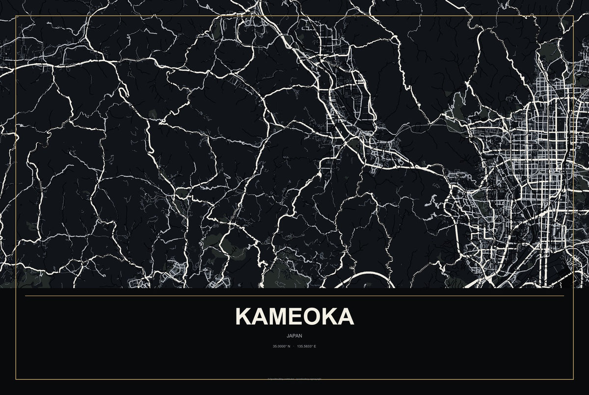 Kameoka, Japan City Map Aluminum Sign in Metropolitan Noir style