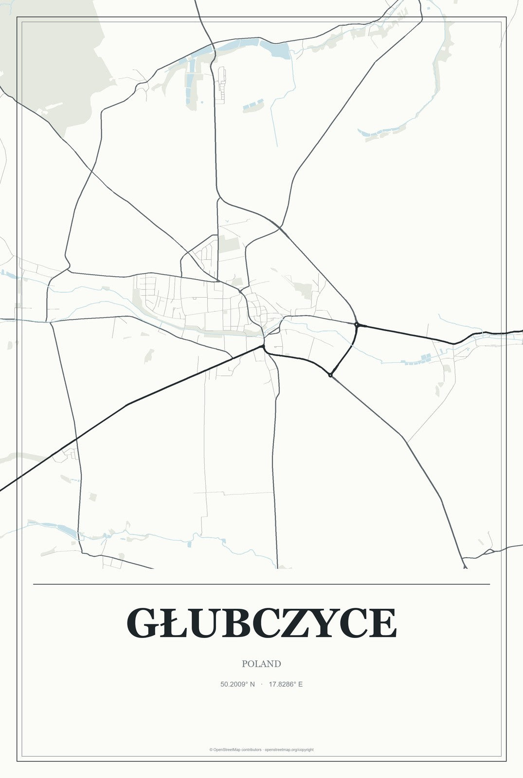 Głubczyce, Poland City Map Aluminum Sign in Gallery Air style