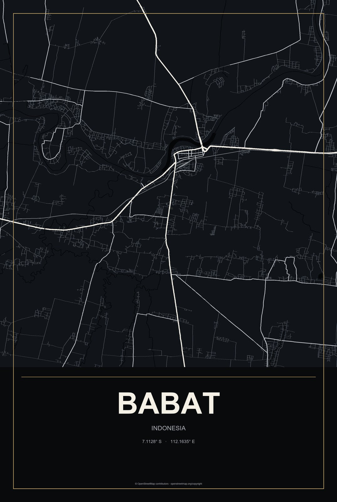 Babat, Indonesia City Map Aluminum Sign in Metropolitan Noir style