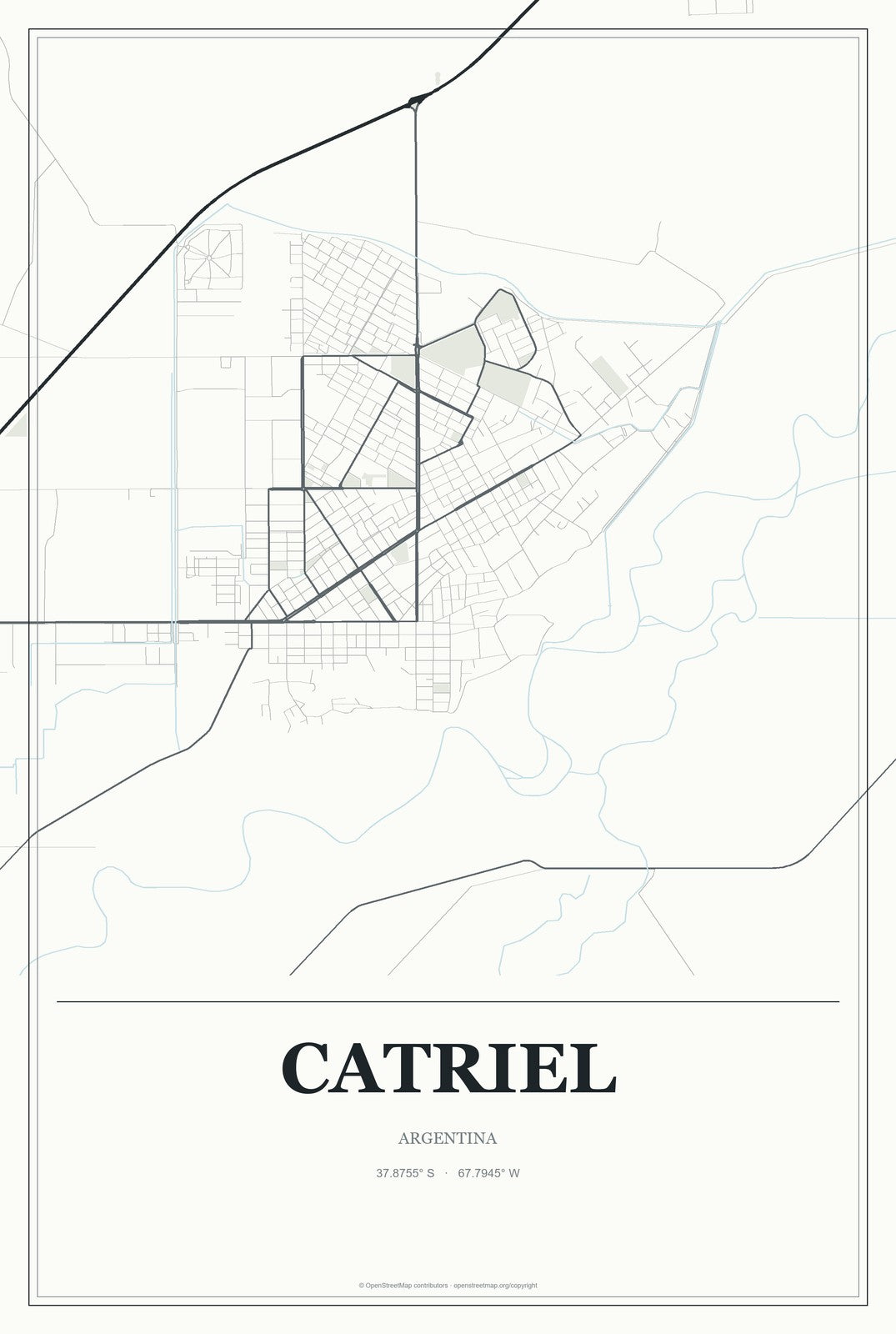 Catriel, Argentina City Map Aluminum Sign in Gallery Air style