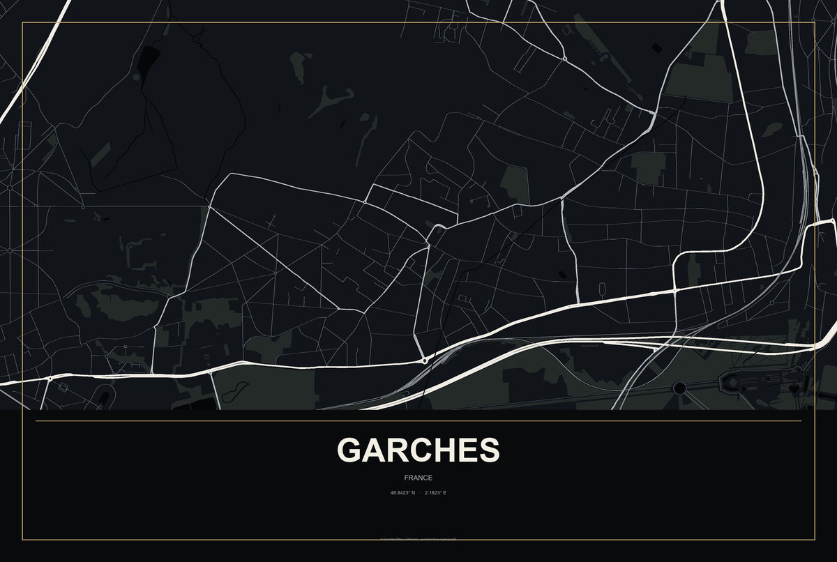 Garches, France City Map Aluminum Sign in Metropolitan Noir style