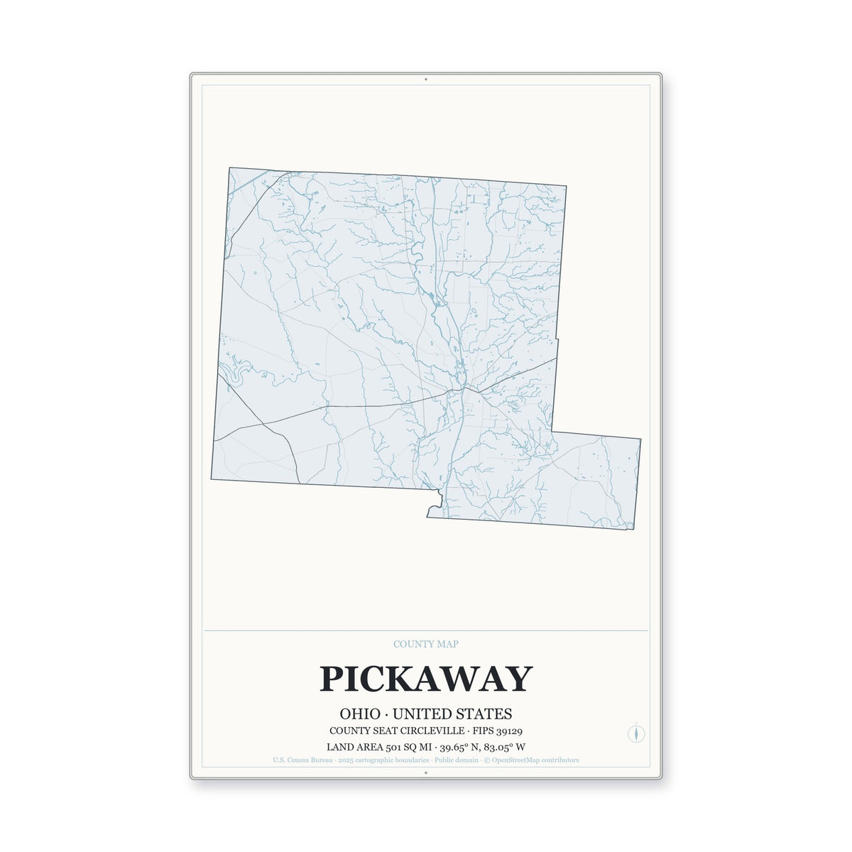Pickaway County, Ohio Map Aluminum Sign in Gallery Air style