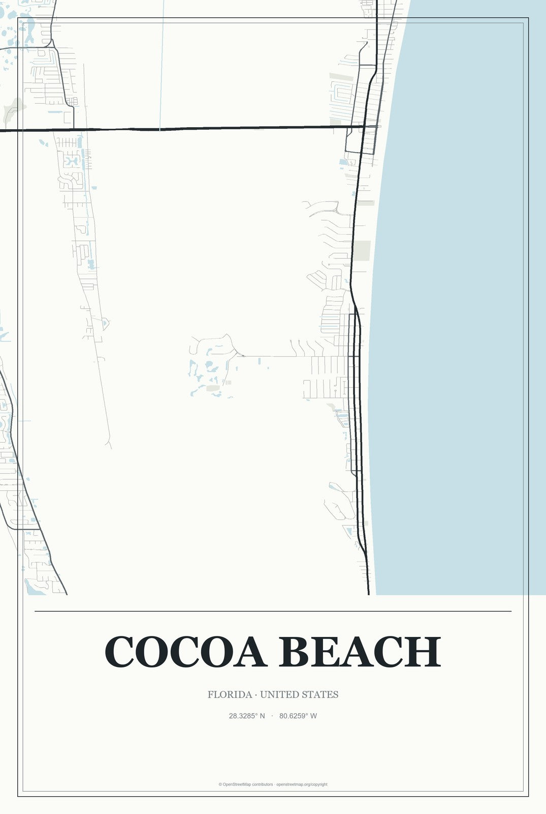 Cocoa Beach, Florida City Map Aluminum Sign in Gallery Air style