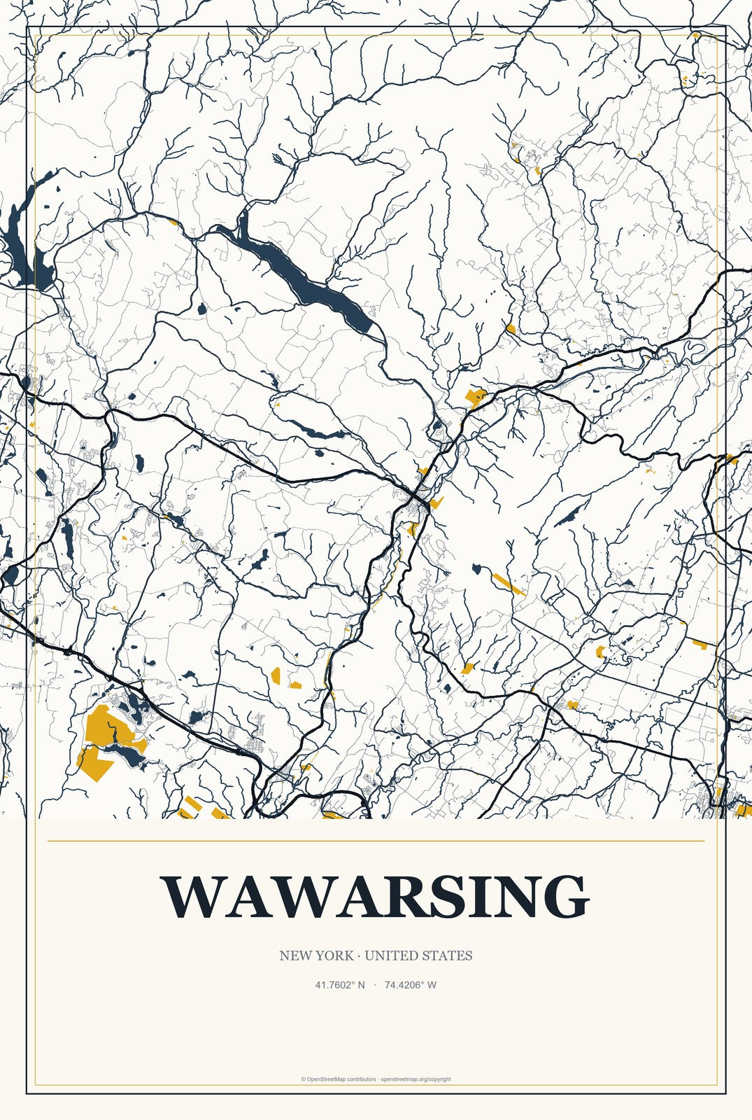 Wawarsing, New York City Map Aluminum Sign in Citrine Modern style