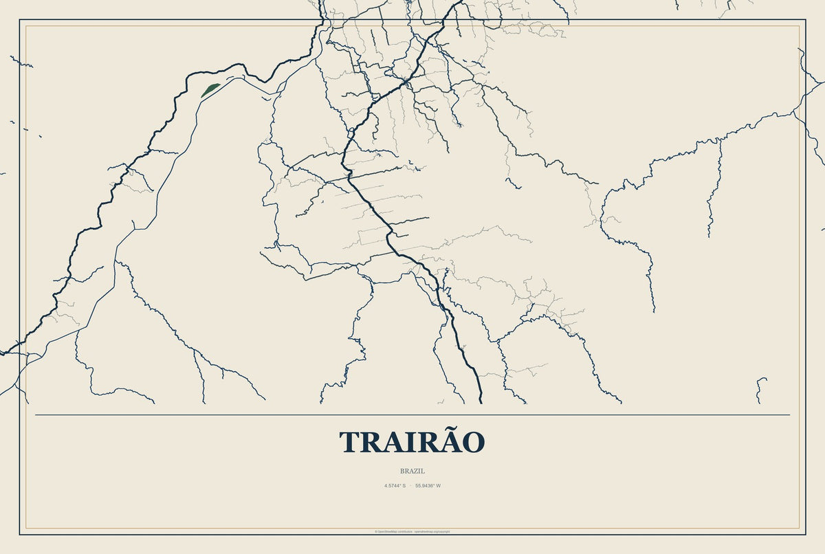 Trairão, Brazil City Map Aluminum Sign in Coastal Cutout style
