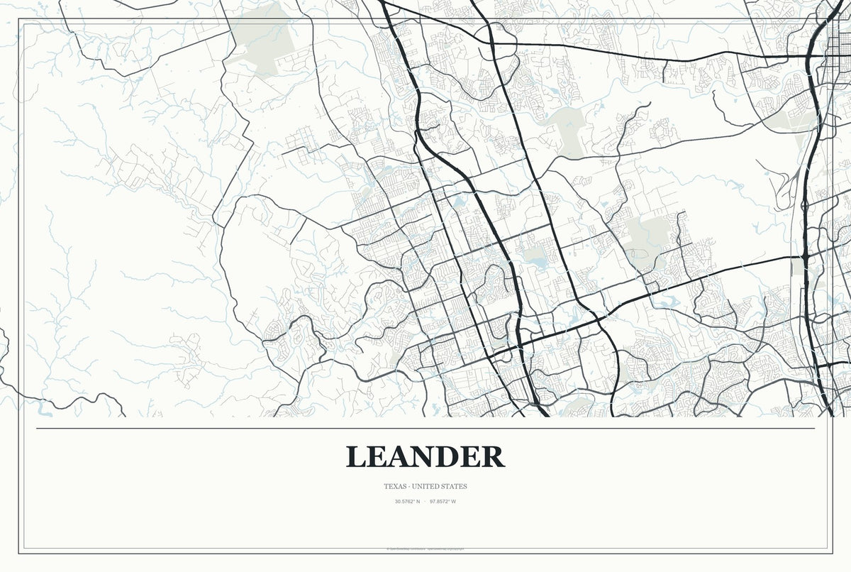 Leander, Texas City Map Aluminum Sign in Gallery Air style
