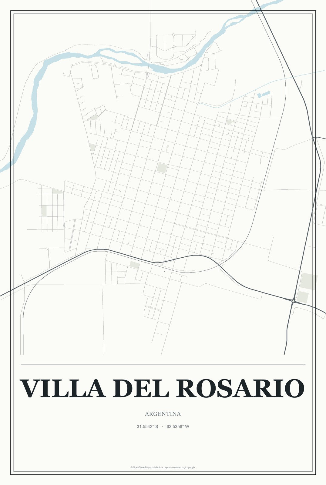 Villa del Rosario, Argentina City Map Aluminum Sign in Gallery Air style