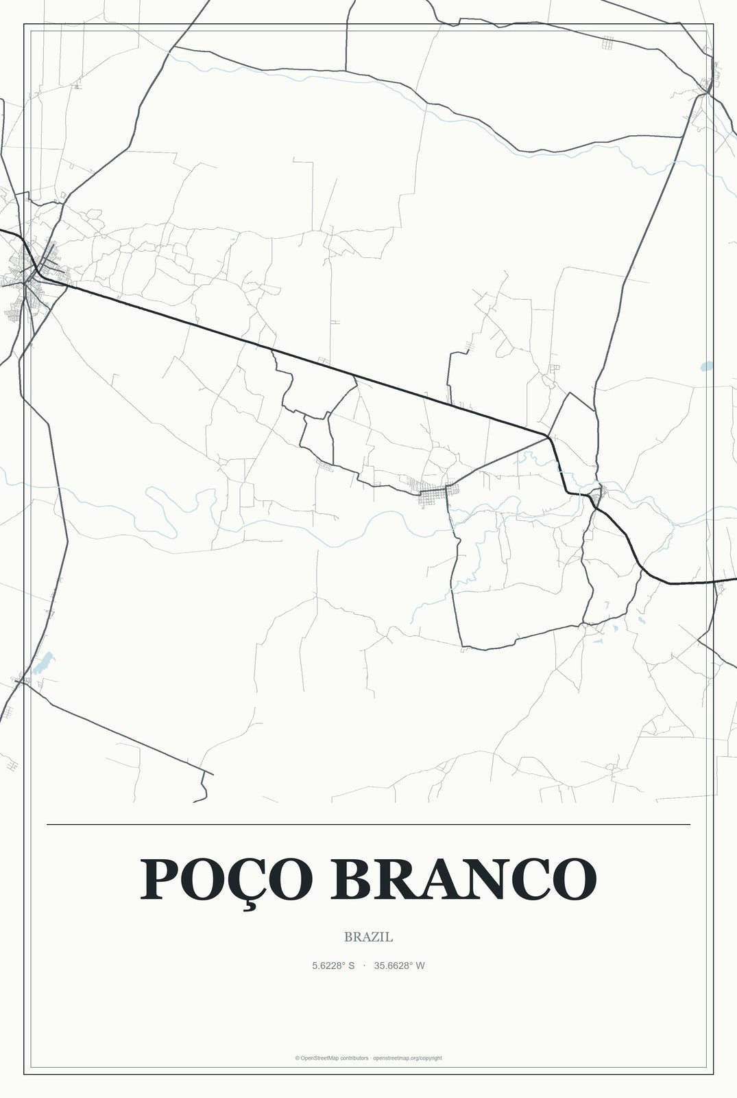 Poço Branco, Brazil City Map Aluminum Sign in Gallery Air style