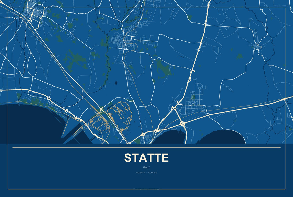 Statte, Italy City Map Aluminum Sign in Harbor Cobalt style