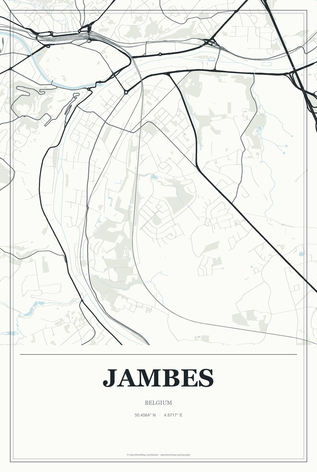 Jambes, Belgium City Map Aluminum Sign in Gallery Air style