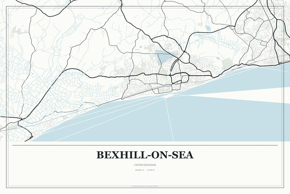 Bexhill-on-Sea, United Kingdom City Map Aluminum Sign in Gallery Air style