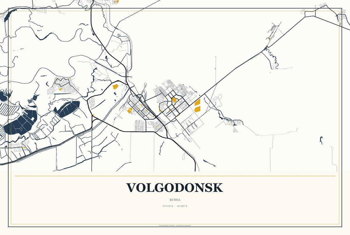 Volgodonsk, Russia City Map Aluminum Sign in Citrine Modern style
