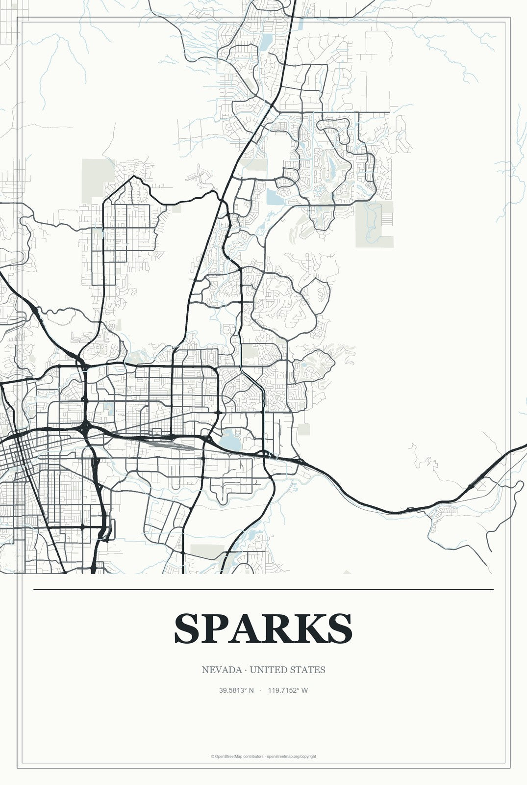 Sparks, Nevada City Map Aluminum Sign in Gallery Air style