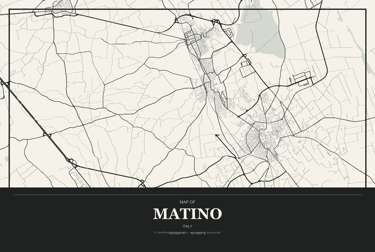 Matino, Italy City Map Aluminum Sign in Museum Plaque style