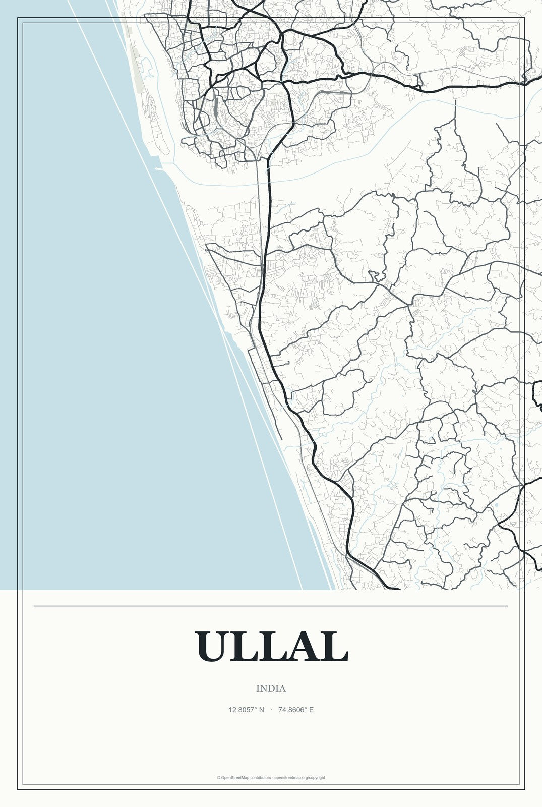 Ullal, India City Map Aluminum Sign in Gallery Air style