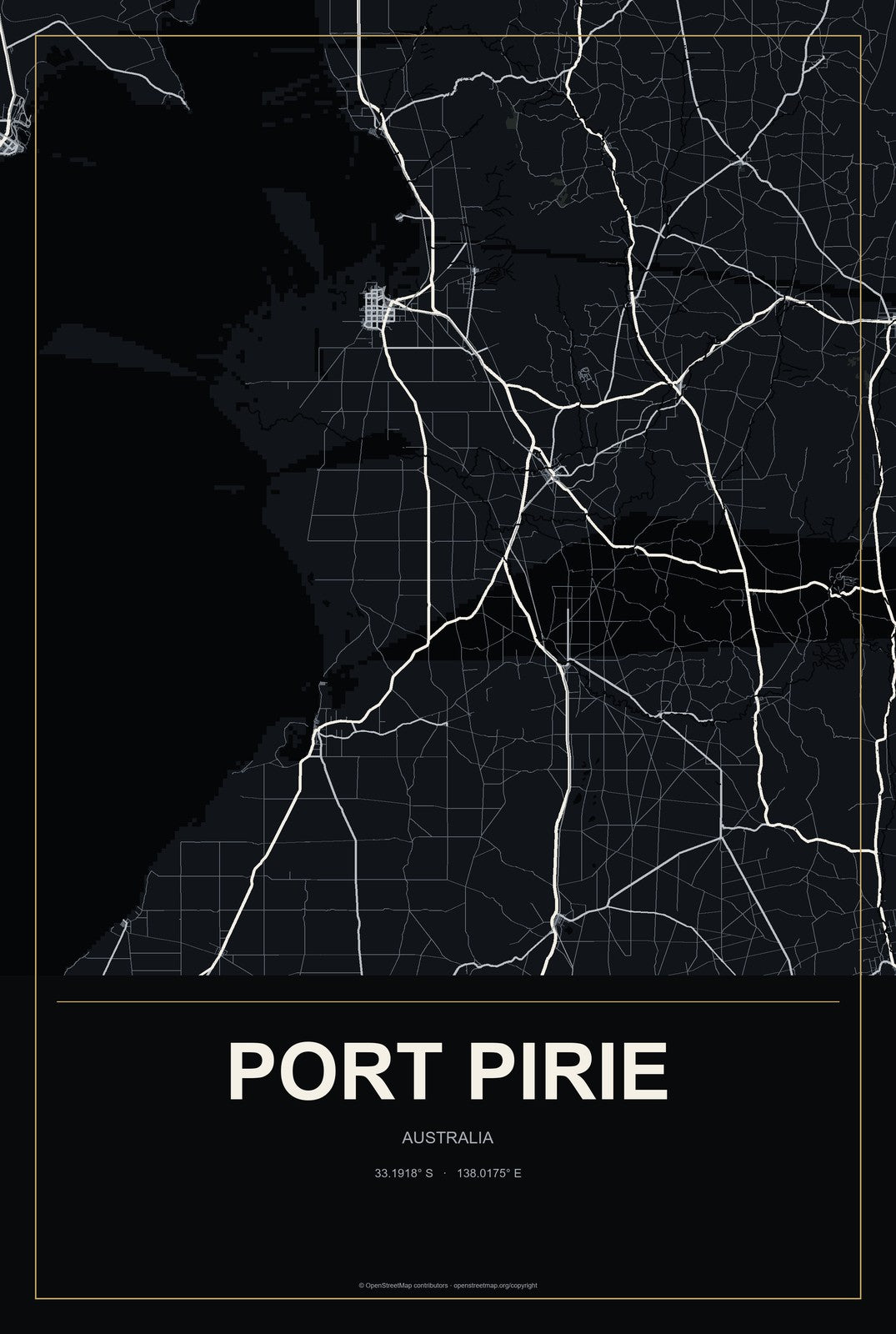 Port Pirie, Australia City Map Aluminum Sign in Metropolitan Noir style