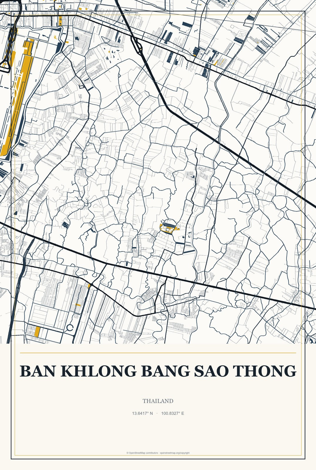 Ban Khlong Bang Sao Thong, Thailand City Map Aluminum Sign in Citrine Modern style