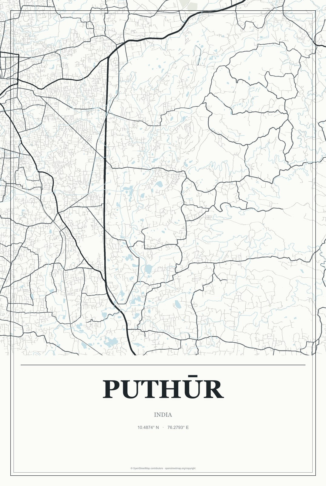 Puthūr, India City Map Aluminum Sign in Gallery Air style