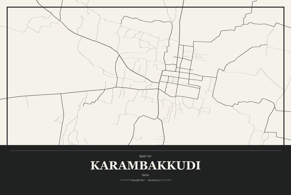 Karambakkudi, India City Map Aluminum Sign in Museum Plaque style