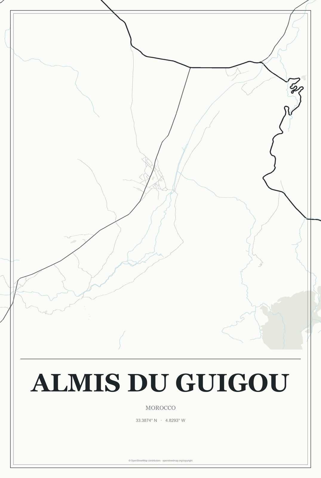 Almis du Guigou, Morocco City Map Aluminum Sign in Gallery Air style