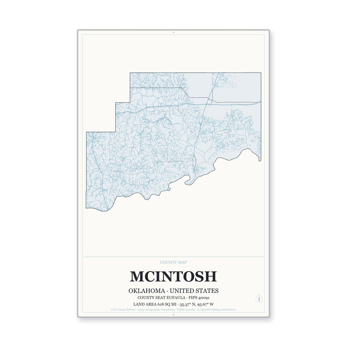 McIntosh County, Oklahoma Map Aluminum Sign in Gallery Air style
