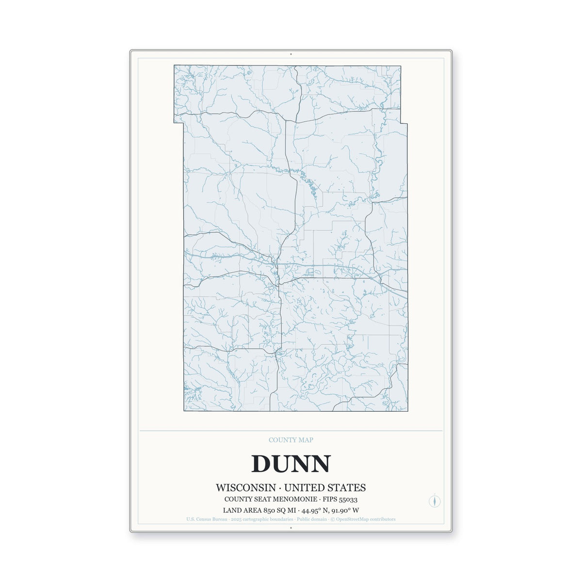 Dunn County, Wisconsin Map Aluminum Sign in Gallery Air style