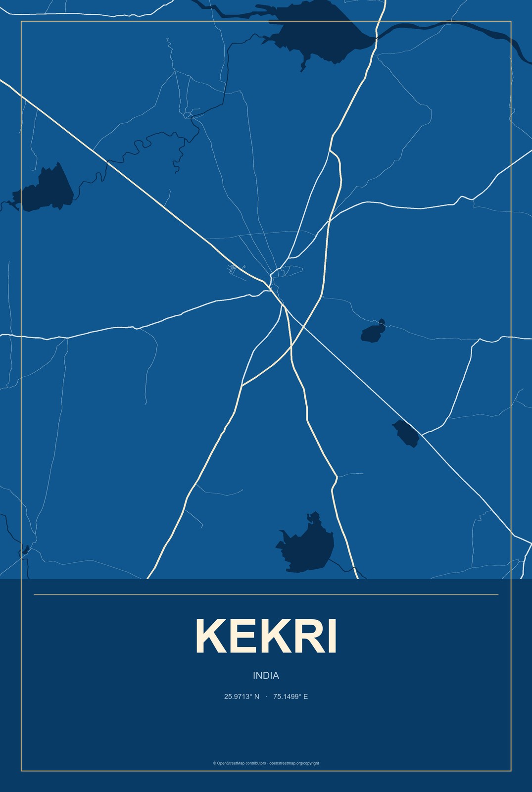 Kekri, India City Map Aluminum Sign in Harbor Cobalt style