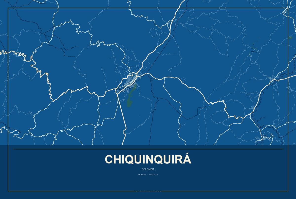 Chiquinquirá, Colombia City Map Aluminum Sign in Harbor Cobalt style