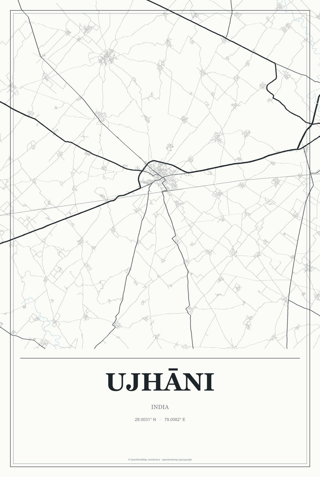 Ujhāni, India City Map Aluminum Sign in Gallery Air style