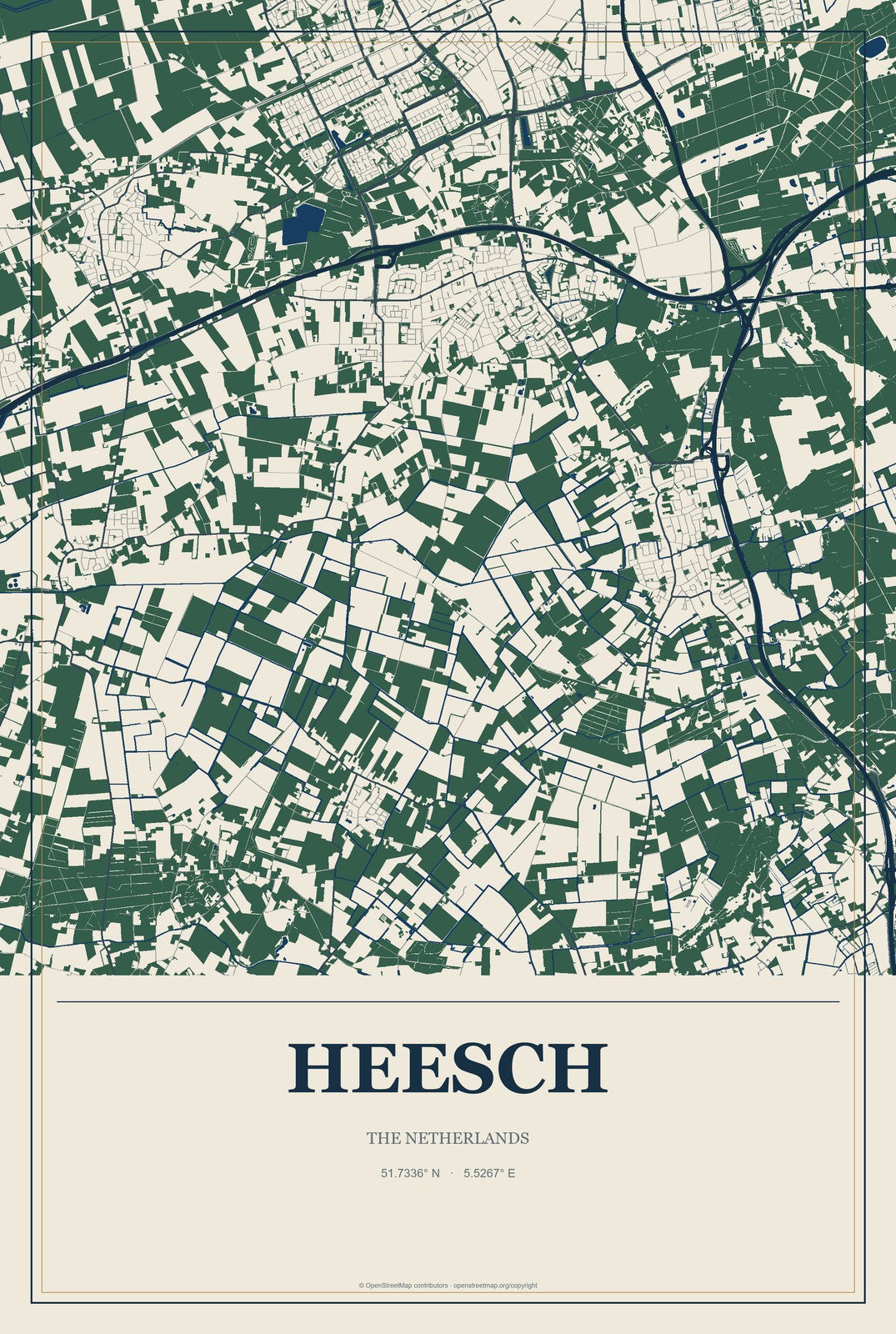 Heesch, The Netherlands City Map Aluminum Sign in Coastal Cutout style