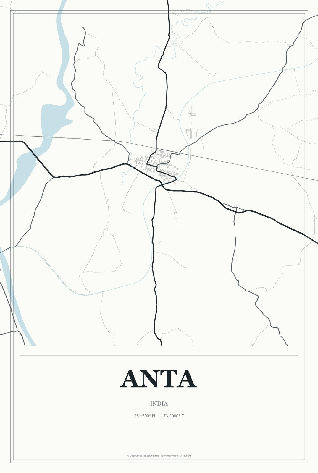 Anta, India City Map Aluminum Sign in Gallery Air style