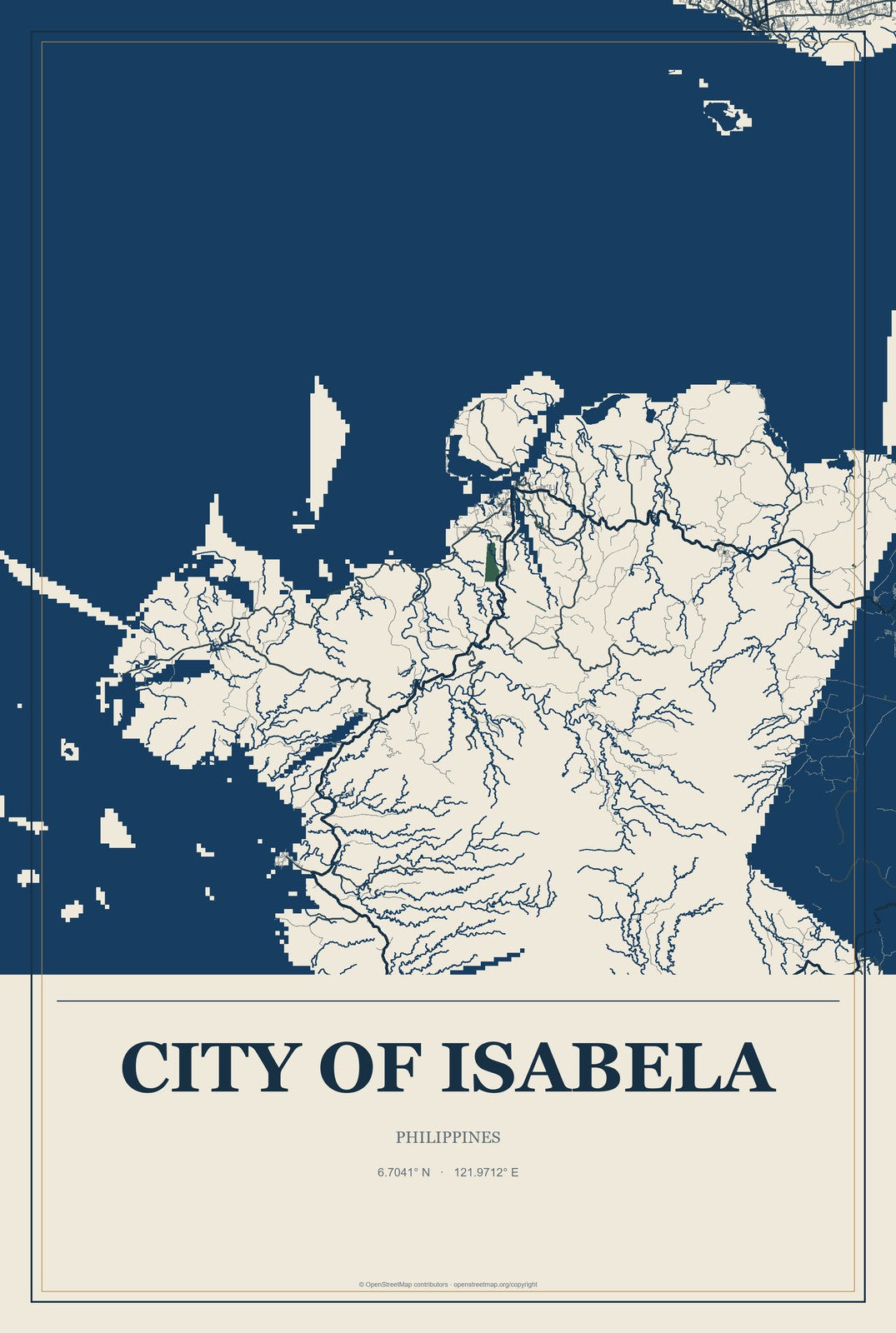 City of Isabela, Philippines City Map Aluminum Sign in Coastal Cutout style