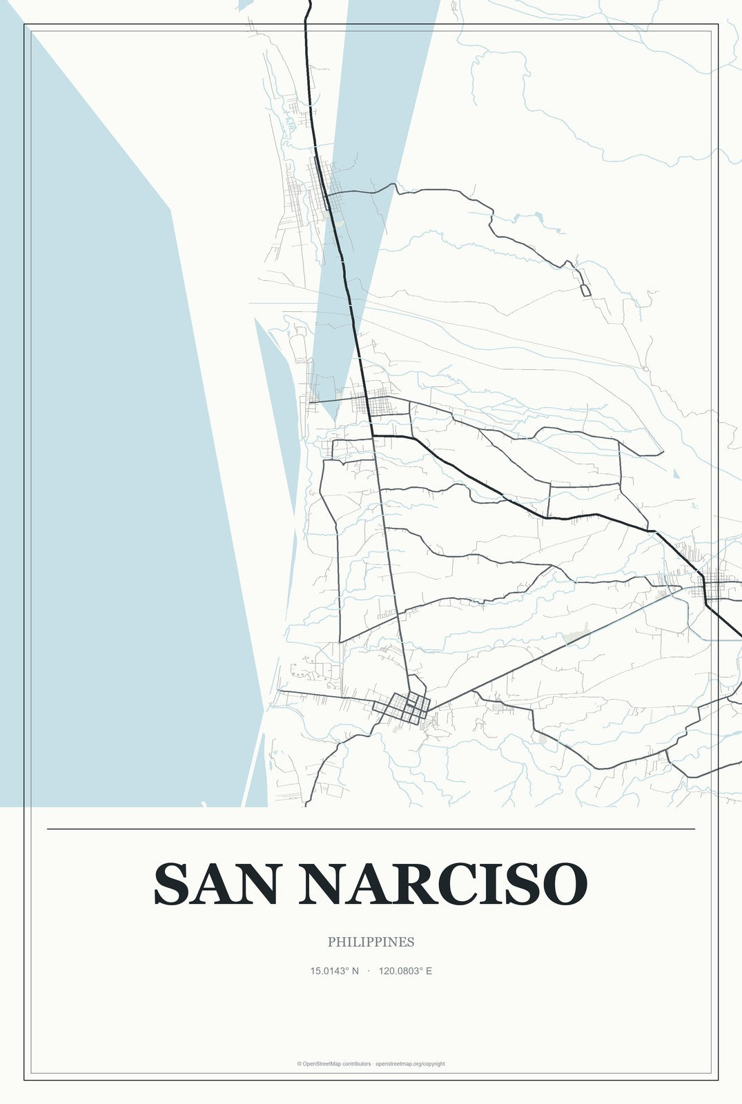 San Narciso, Calabarzon, Philippines City Map Aluminum Sign in Gallery Air style