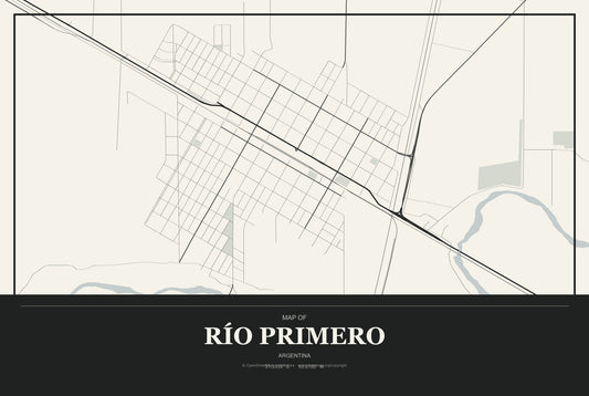 Río Primero, Argentina City Map Aluminum Sign in Museum Plaque style