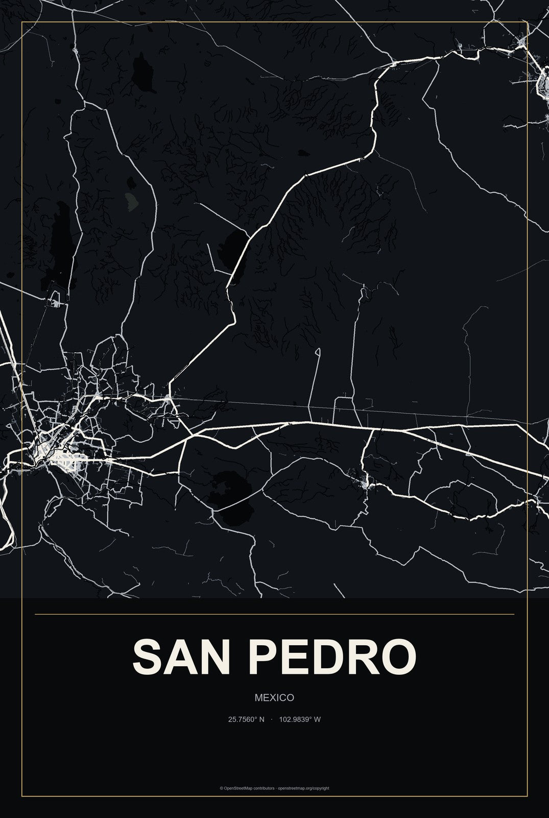 San Pedro, Mexico City Map Aluminum Sign in Metropolitan Noir style