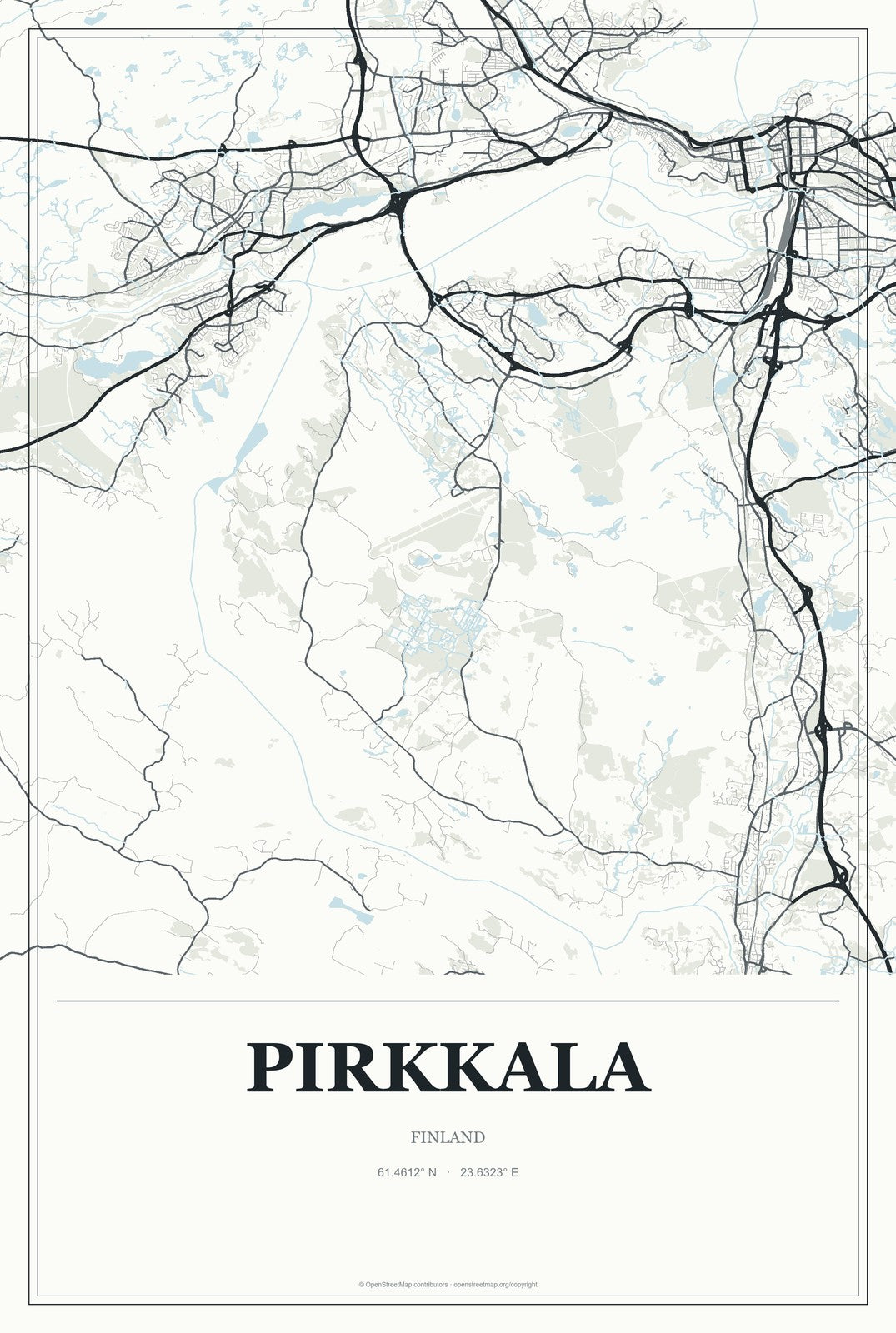 Pirkkala, Finland City Map Aluminum Sign in Gallery Air style