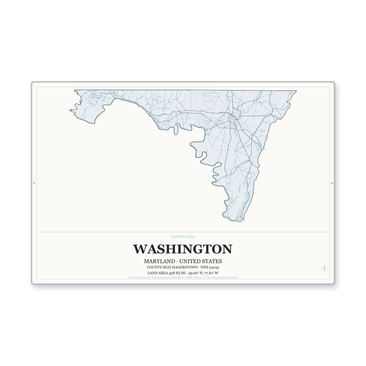 Washington County, Maryland Map Aluminum Sign in Gallery Air style