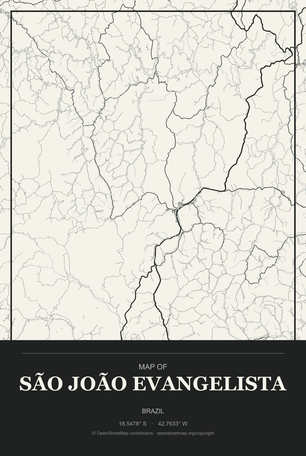 São João Evangelista, Brazil City Map Aluminum Sign in Museum Plaque style