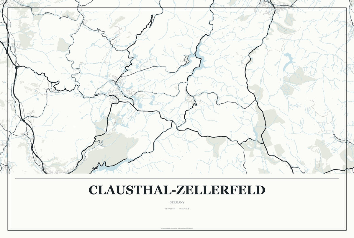Clausthal-Zellerfeld, Germany City Map Aluminum Sign in Gallery Air style