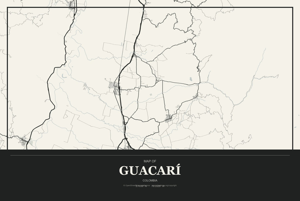 Guacarí, Colombia City Map Aluminum Sign in Museum Plaque style