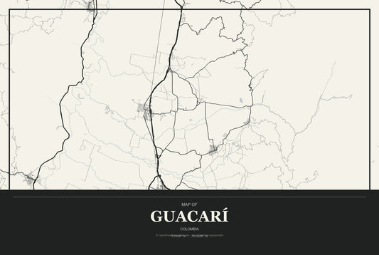 Guacarí, Colombia City Map Aluminum Sign in Museum Plaque style